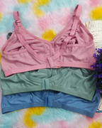 Pack of 3 Women’s Cotton Blend Seamed Bras | Non-Padded, Wire-Free | Plus Size Fit | ENGLISH COLOR