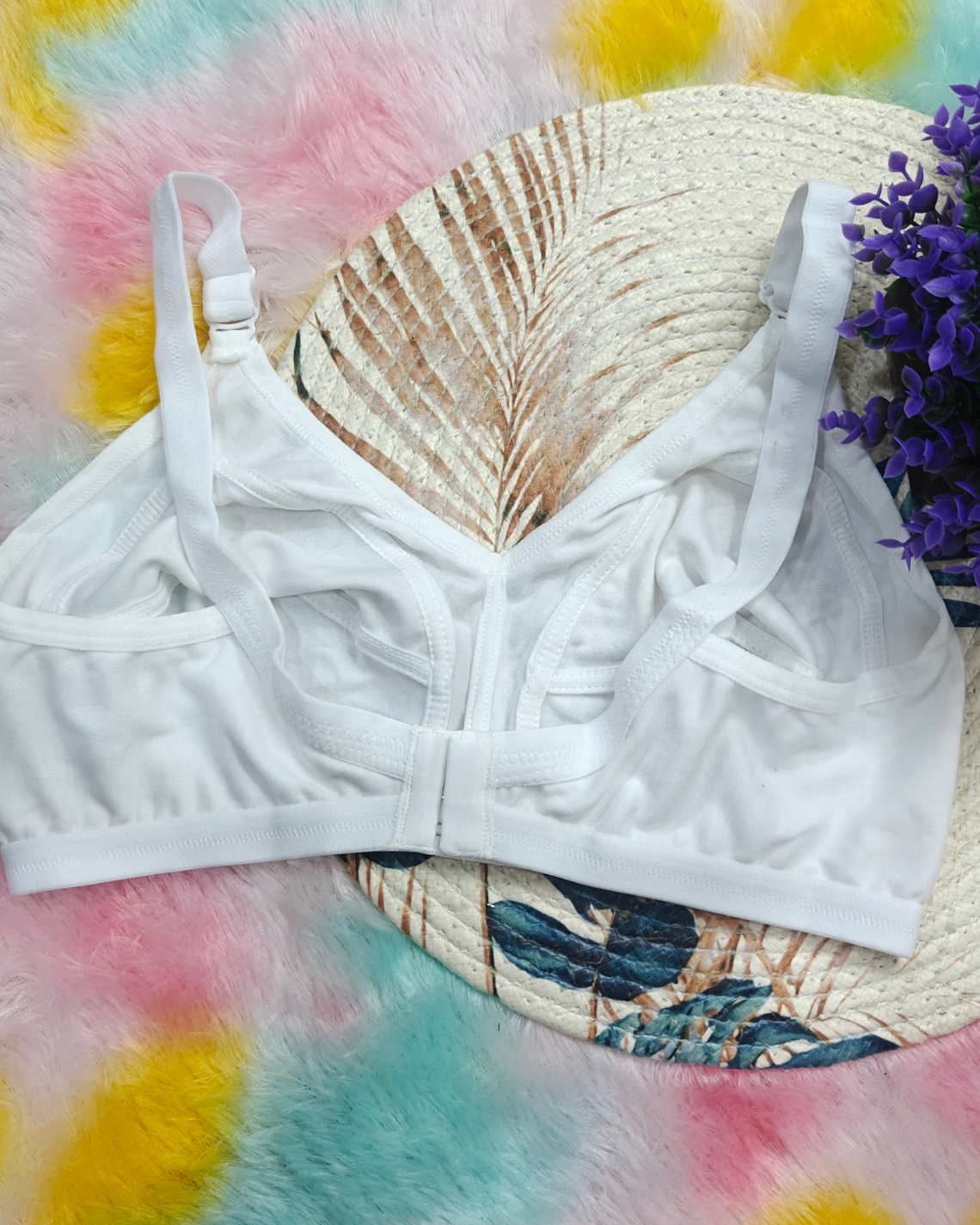 Pack of 3 Women’s Cotton Blend Seamed Bras | Non-Padded, Wire-Free | Plus Size Fit | MEHNDI,GREEN & WHITE