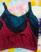 Pack of 3 Women’s Cotton Blend Seamed Bras | Non-Padded, Wire-Free | Plus Size Fit | Green-Black-Maroon