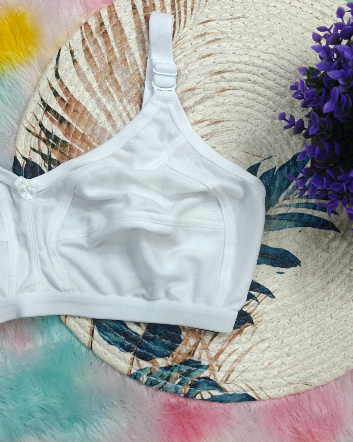 Pack of 3 Women’s Cotton Blend Seamed Bras | Non-Padded, Wire-Free | Plus Size Fit | Black, White & ONION