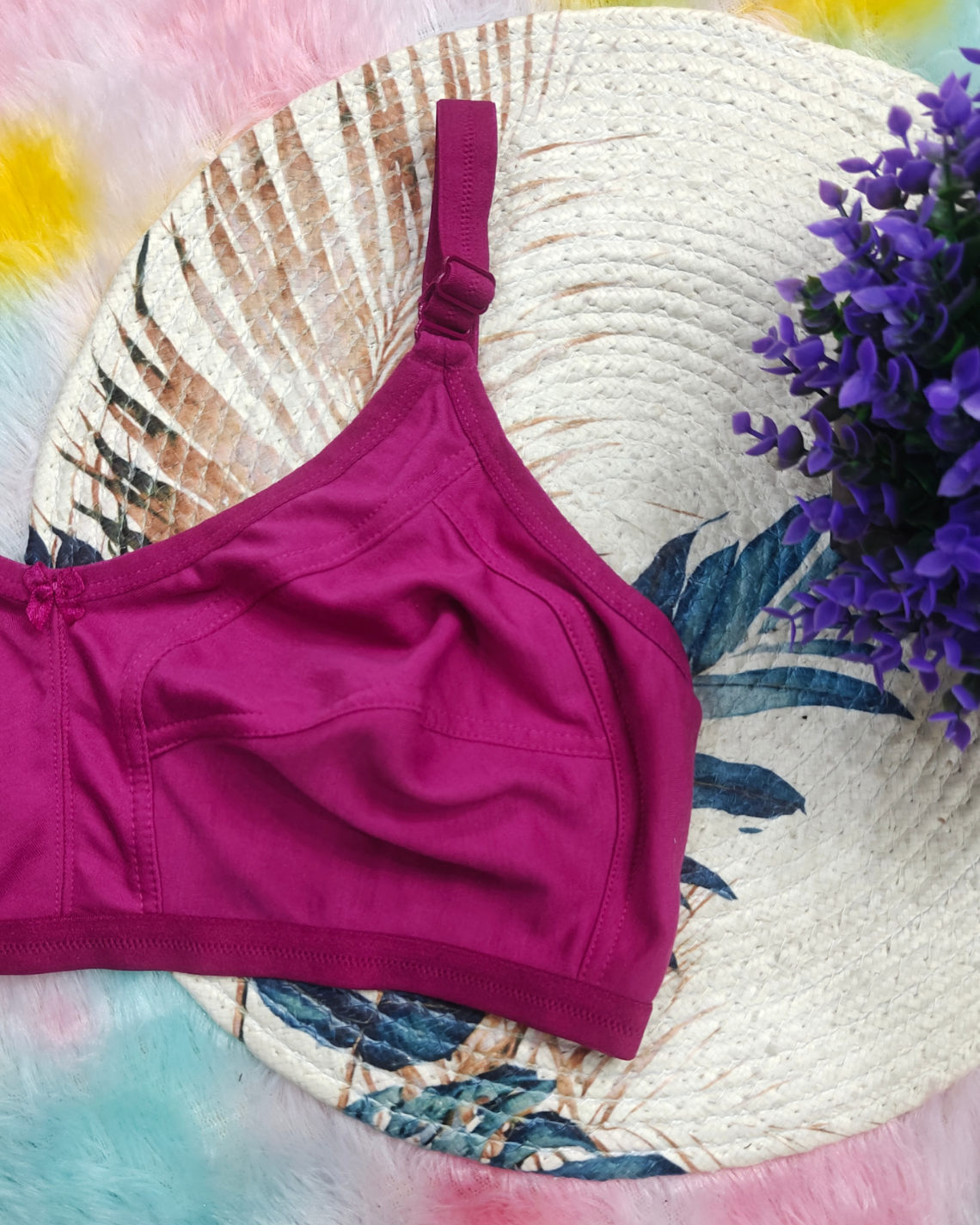 Pack of 3 Women’s Cotton Blend Seamed Bras | Non-Padded, Wire-Free | Plus Size Fit | ONION, Black & MEHNDI