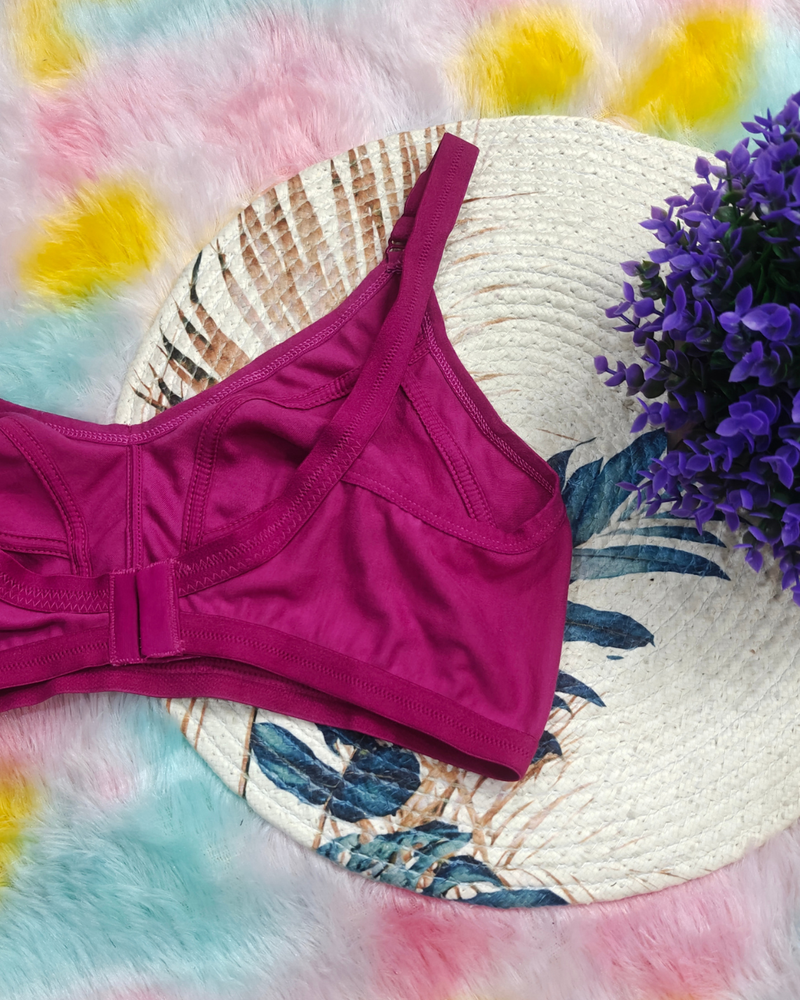 Pack of 3 Women’s Cotton Blend Seamed Bras | Non-Padded, Wire-Free | Plus Size Fit | ONION, Black & MEHNDI