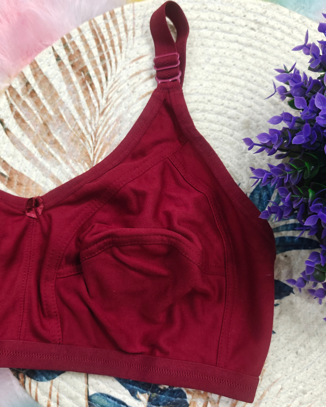 Pack of 3 Women’s Cotton Blend Seamed Bras | Non-Padded, Wire-Free | Plus Size Fit | Black, MAROON & ONION