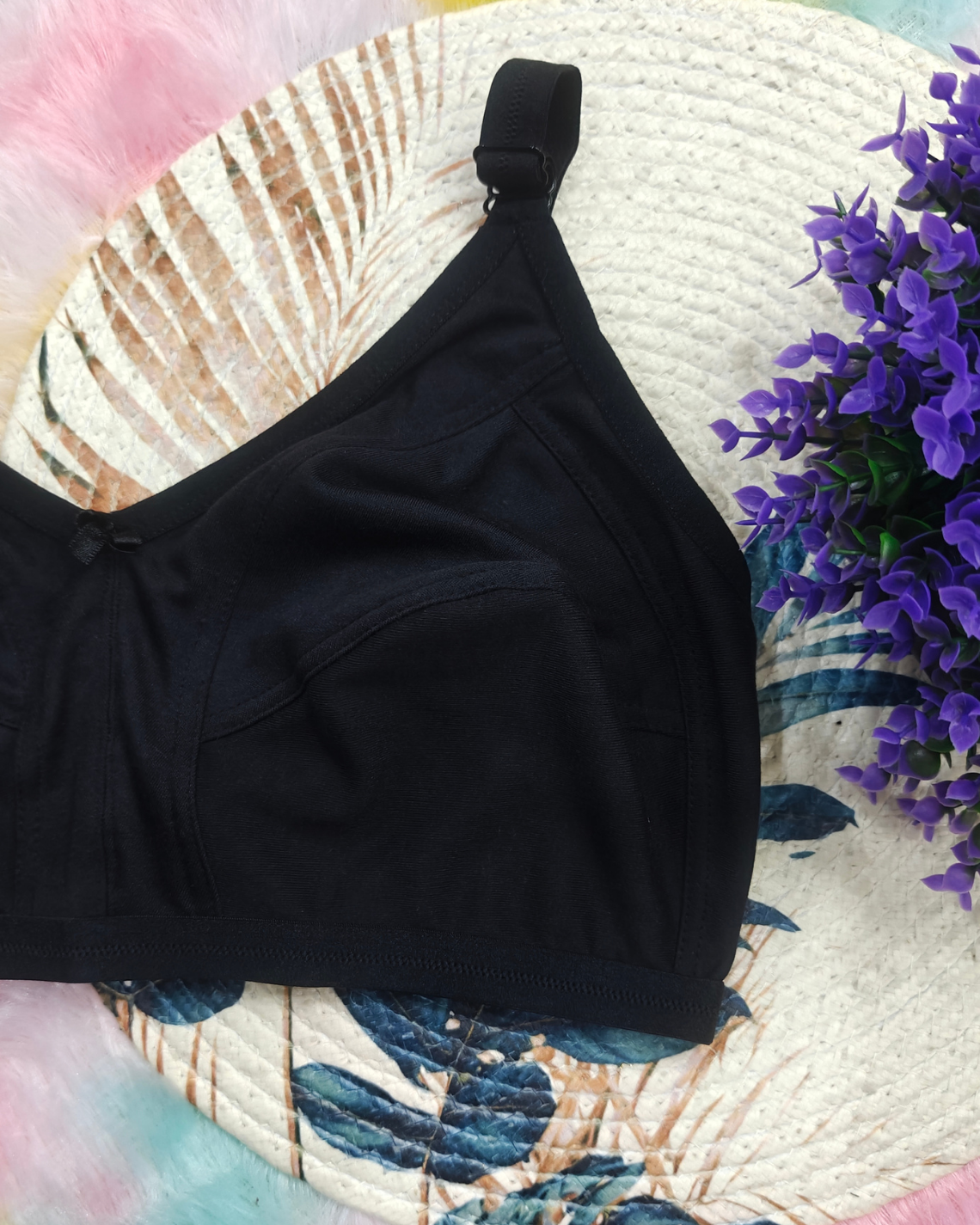 Pack of 3 Women’s Cotton Blend Seamed Bras | Non-Padded, Wire-Free | Plus Size Fit | ONION, Black & MEHNDI