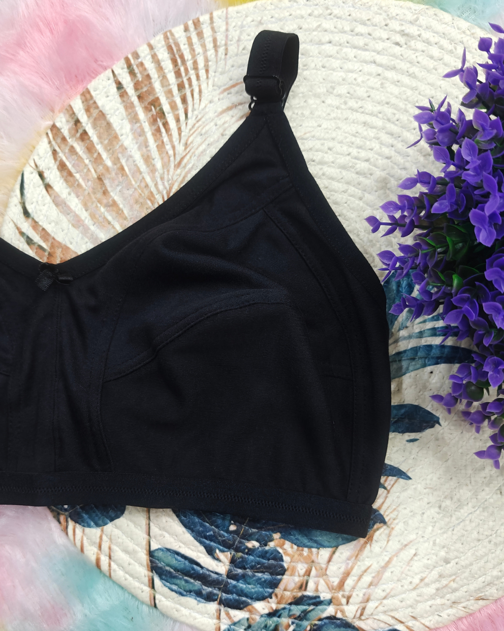 Pack of 3 Women’s Cotton Blend Seamed Bras | Non-Padded, Wire-Free | Plus Size Fit | GREEN, Black & ONIO