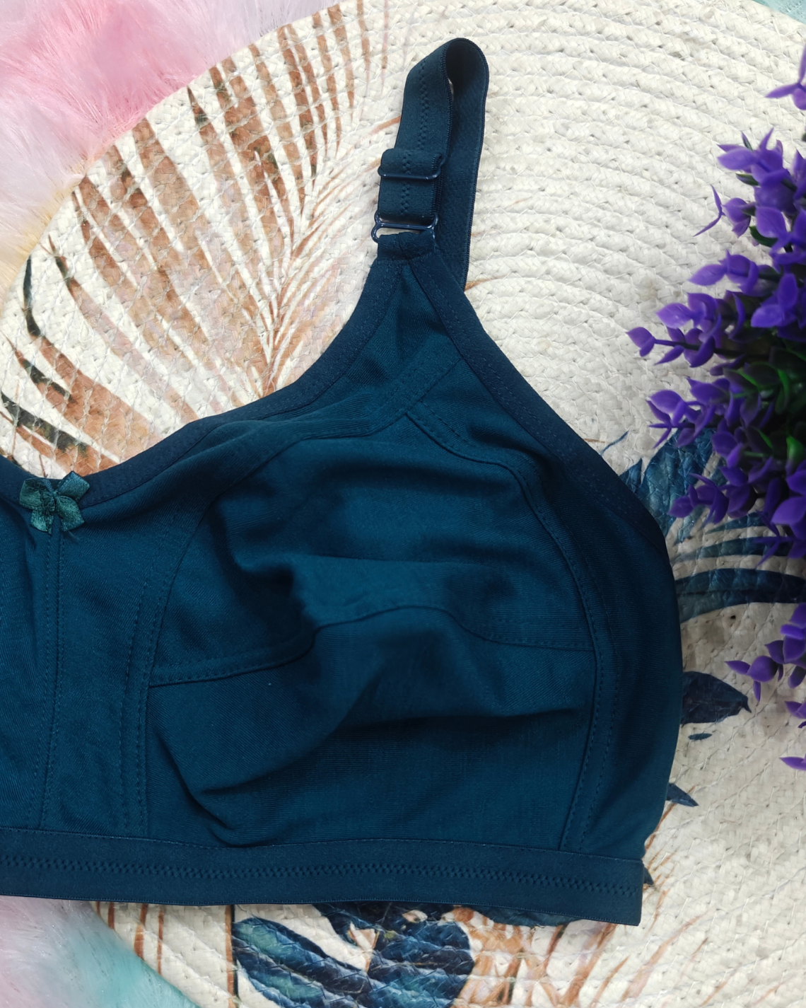 Pack of 3 Women’s Cotton Blend Seamed Bras | Non-Padded, Wire-Free | Plus Size Fit | MEHNDI,GREEN & WHITE