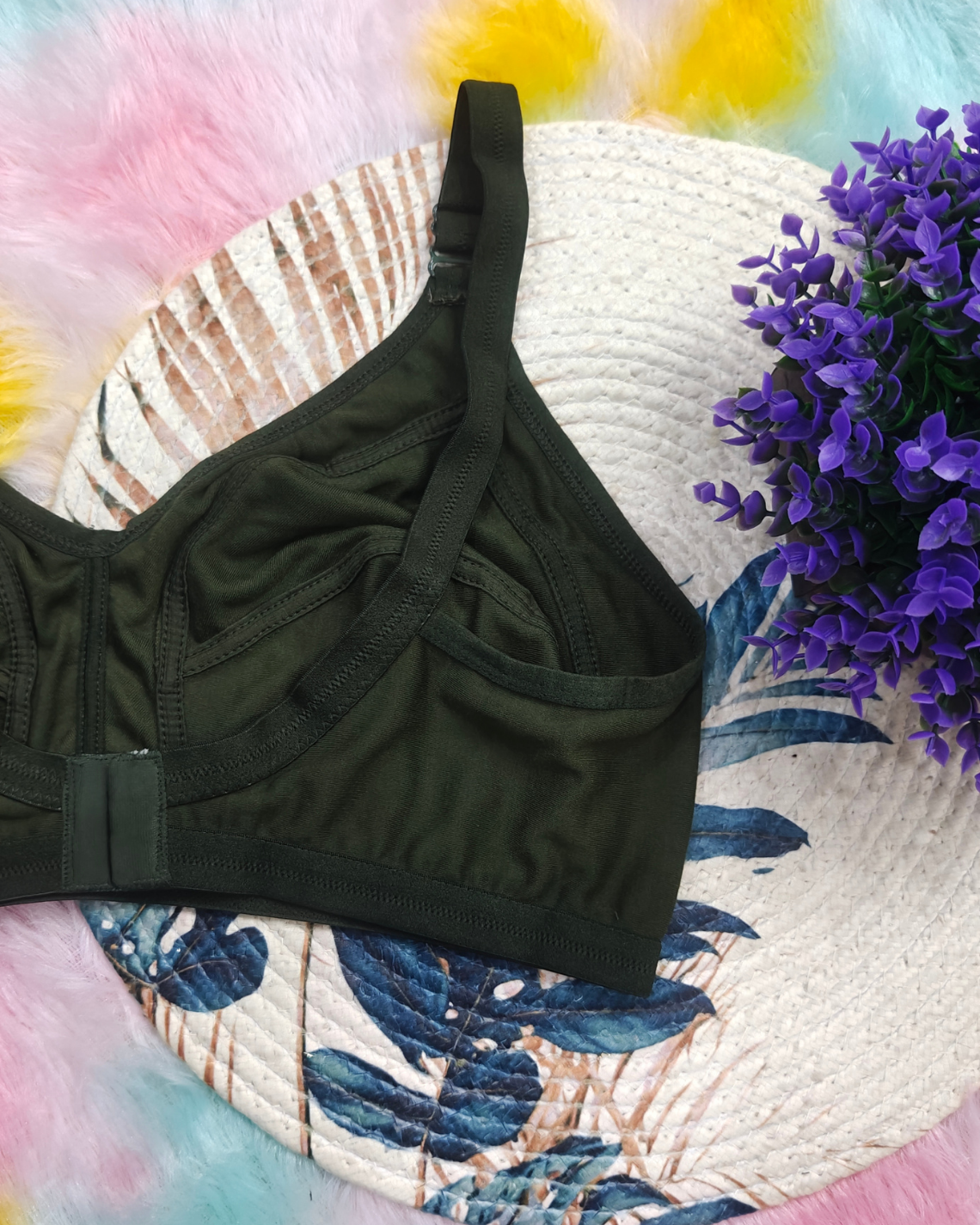 Pack of 3 Women’s Cotton Blend Seamed Bras | Non-Padded, Wire-Free | Plus Size Fit | Beige, Black & GREEN