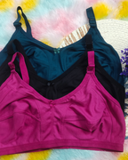 Pack of 3 Women’s Cotton Blend Seamed Bras | Non-Padded, Wire-Free | Plus Size Fit | GREEN, Black & ONIO