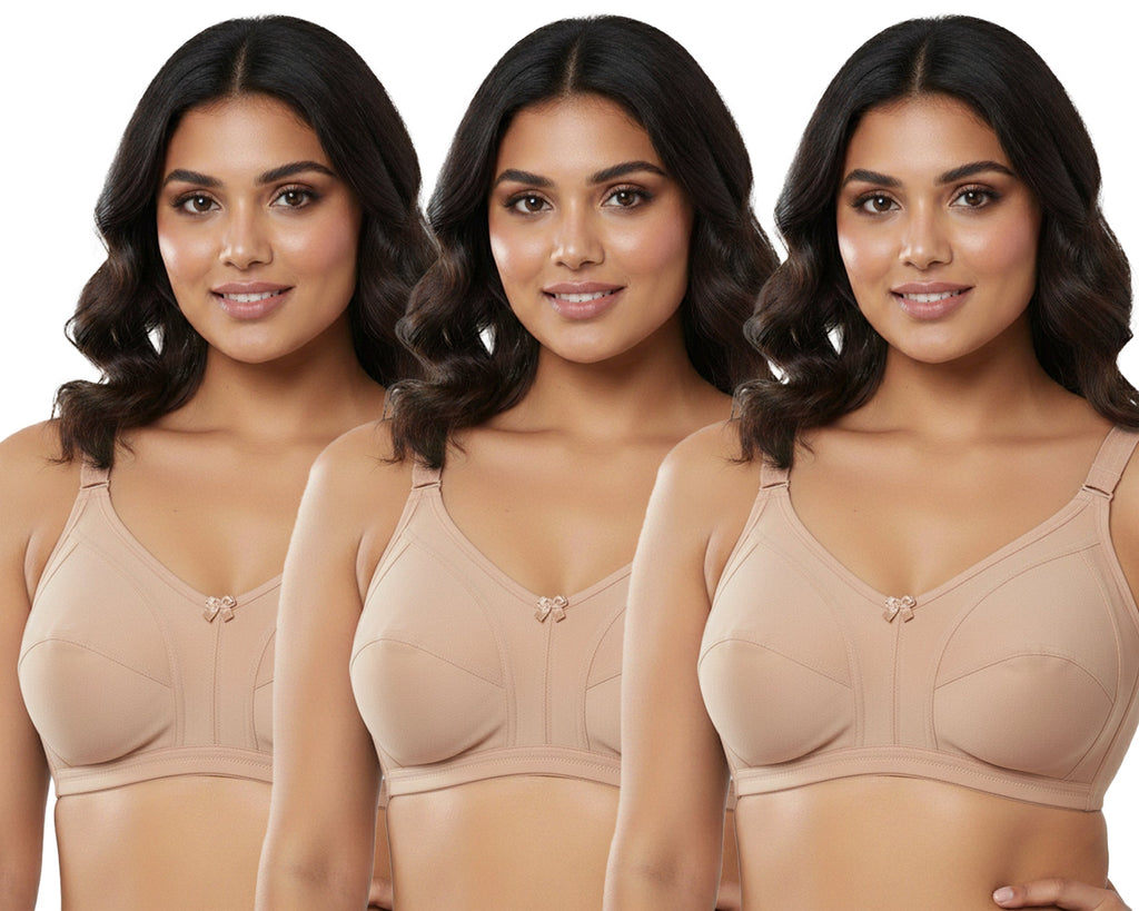 Pack Of 3 / Women's Seamed Regular Cotton Blend Solid Non Padded Soft Strap Plus Size Bra