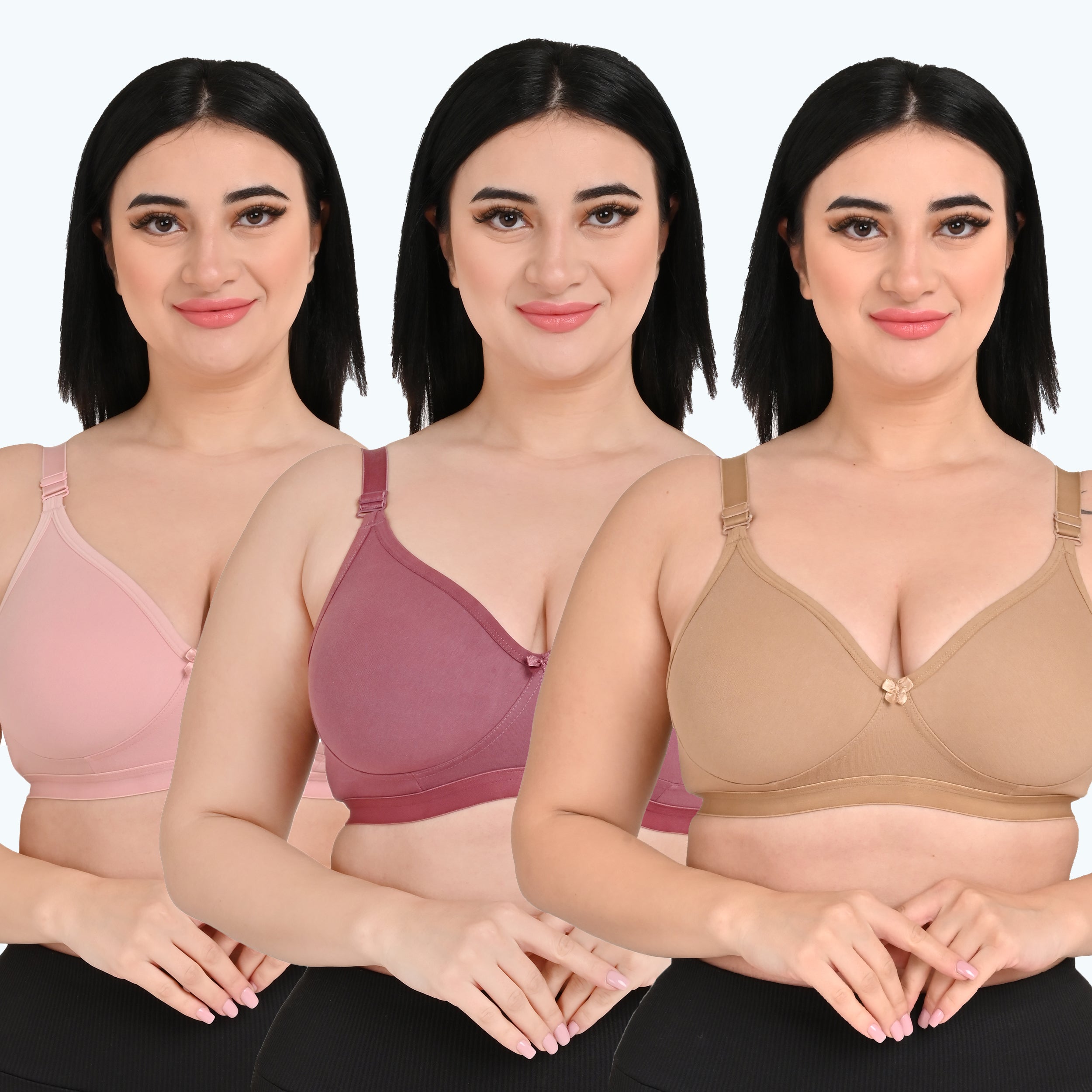 Pack Of 3 / Women's Seamless Regular Cotton Blend Solid Non Padded Soft Strap Plus Size Bra