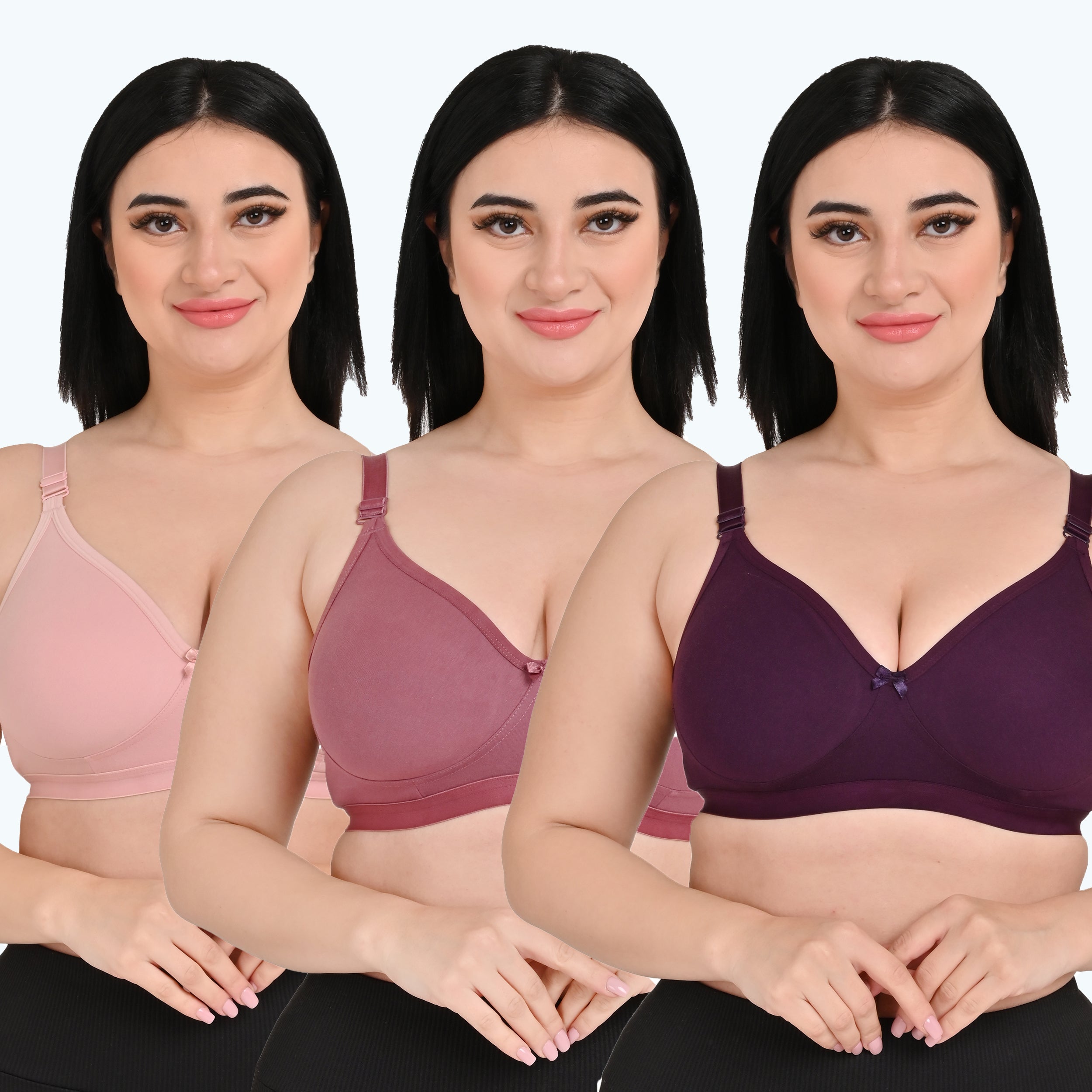Pack Of 3 / Women's Seamless Regular Cotton Blend Solid Non Padded Soft Strap Plus Size Bra