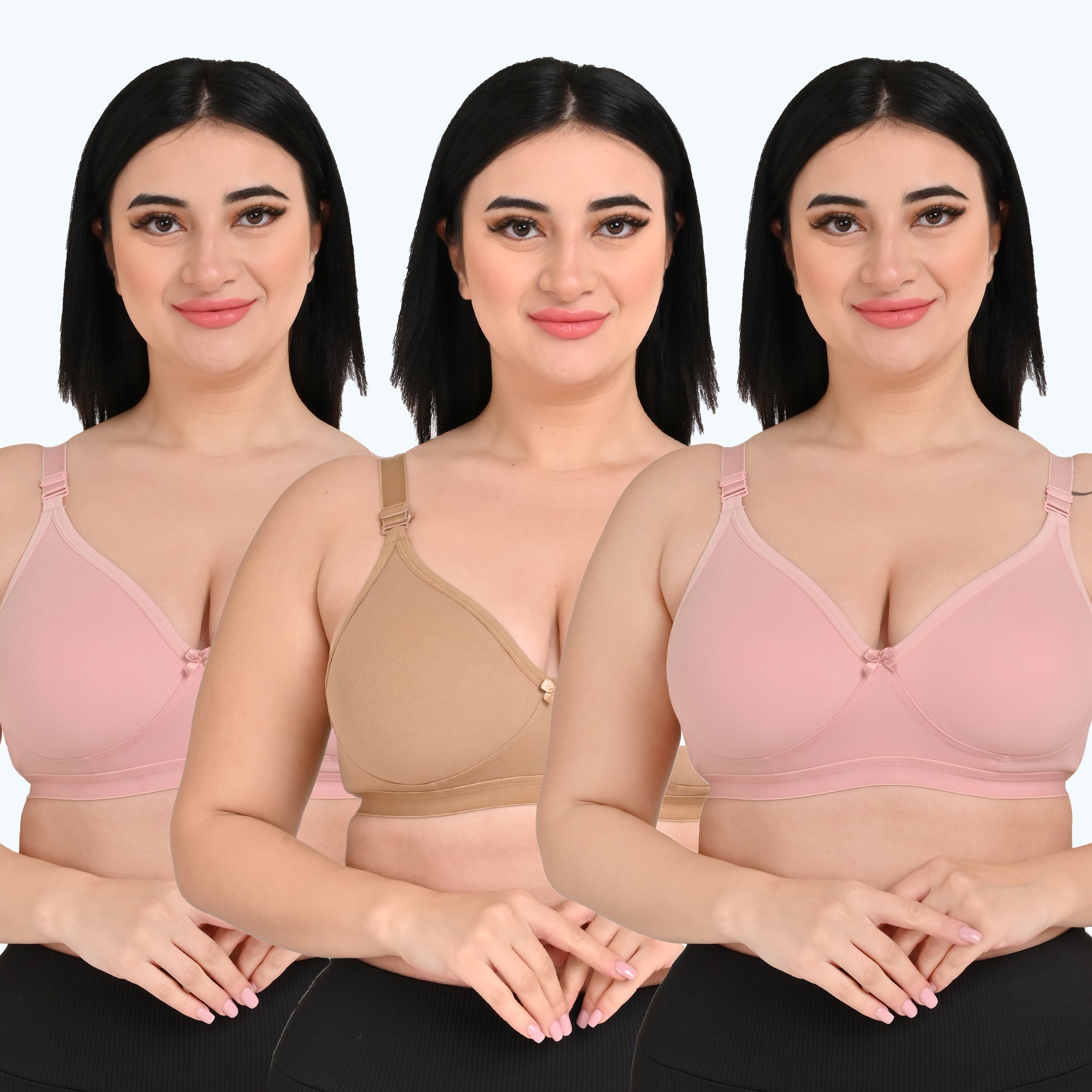 Pack Of 3 / Women's Seamless Regular Cotton Blend Solid Non Padded Soft Strap Plus Size Bra