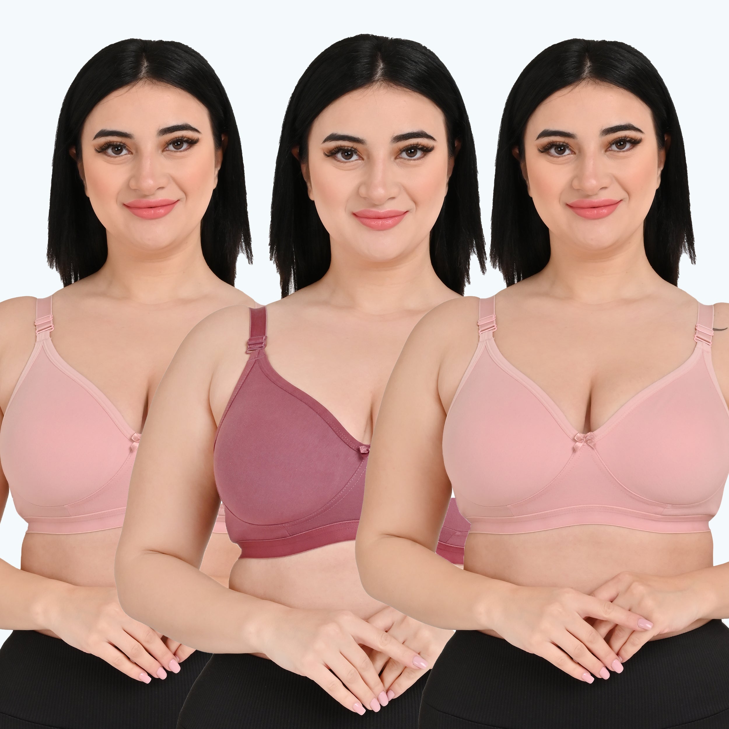 Pack Of 3 / Women's Seamless Regular Cotton Blend Solid Non Padded Soft Strap Plus Size Bra