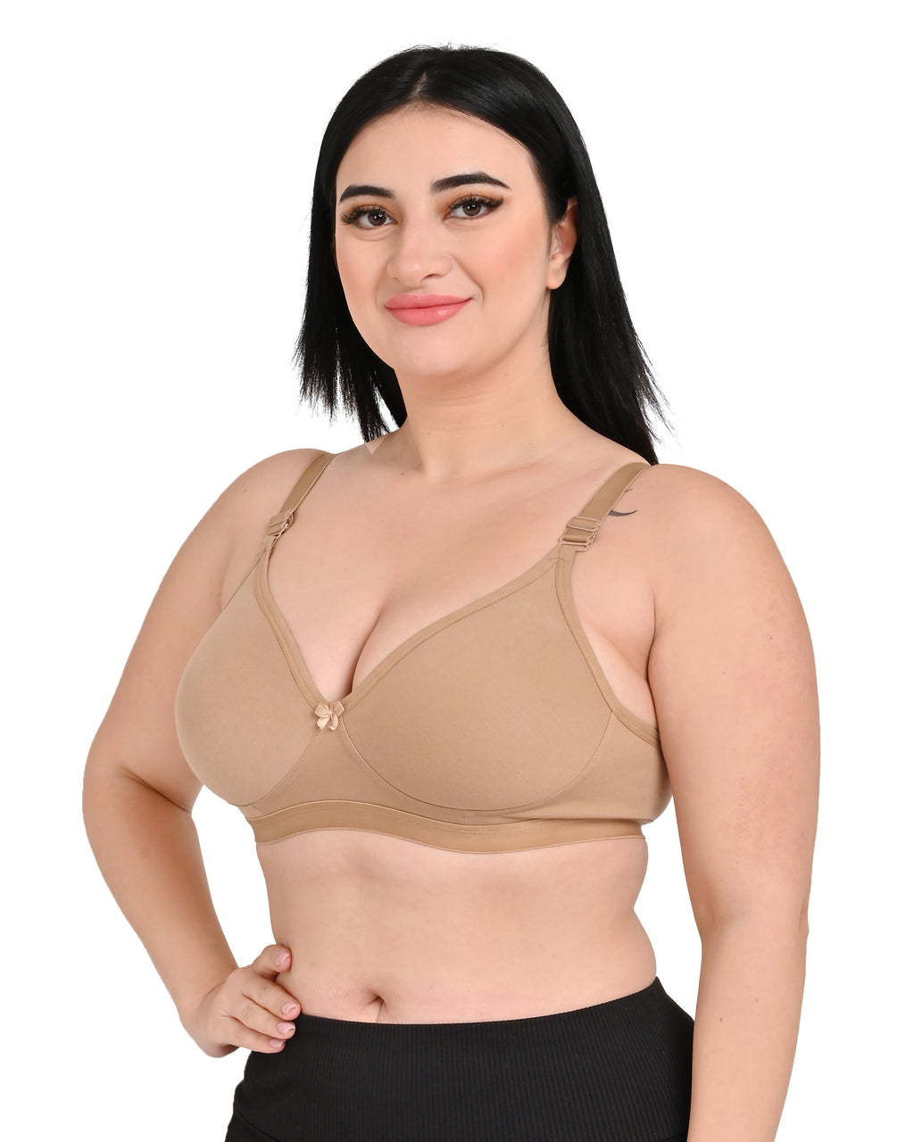 Beige Mesh Women's Nylon Lace Wirefree Full Coverage Bra