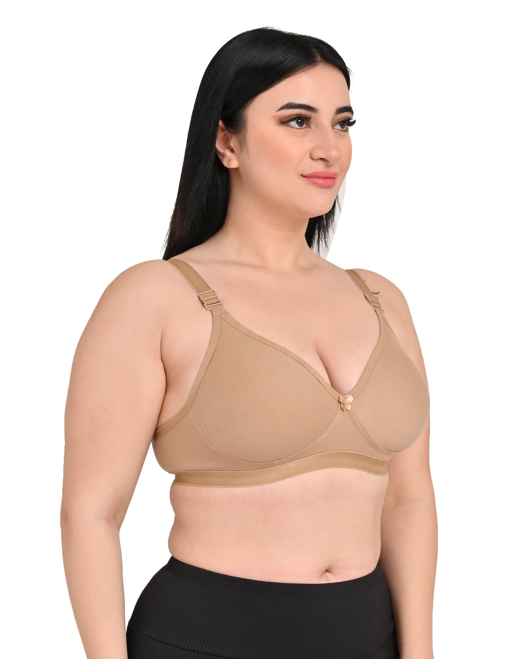 Beige Mesh Women's Nylon Lace Wirefree Full Coverage Bra