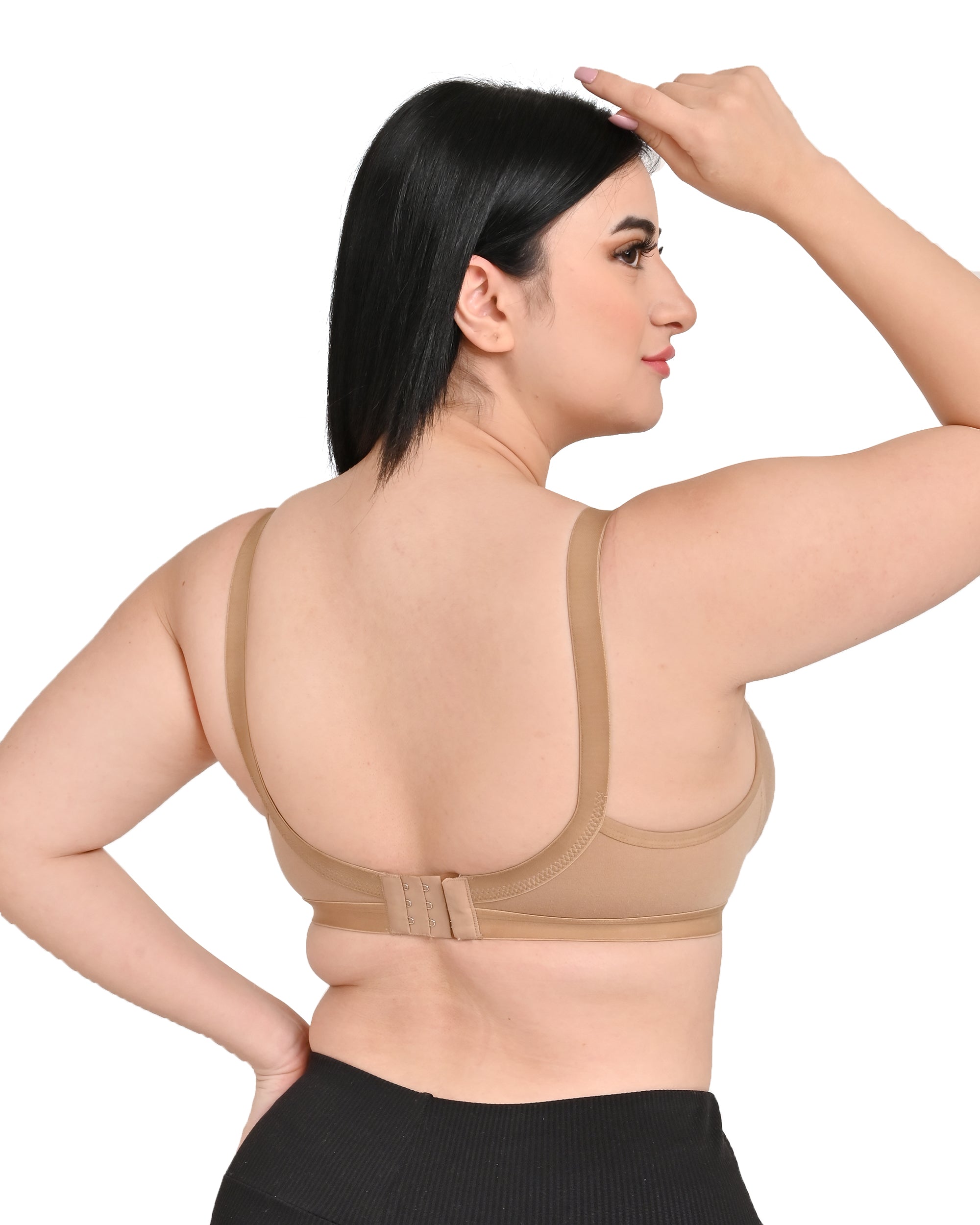 Beige Mesh Women's Nylon Lace Wirefree Full Coverage Bra