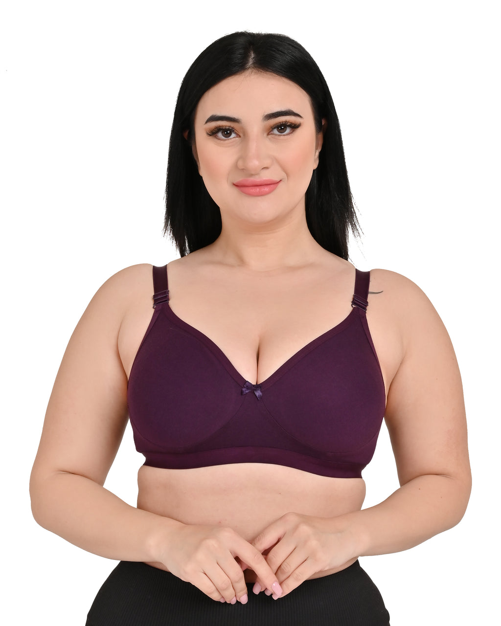 Wine Women's Nylon Lace Wirefree Full Coverage Bra