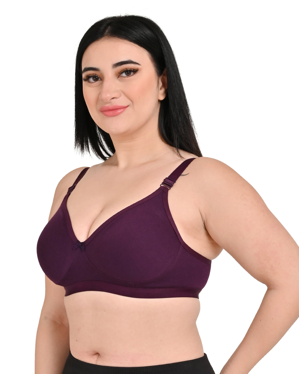 Wine Women's Nylon Lace Wirefree Full Coverage Bra