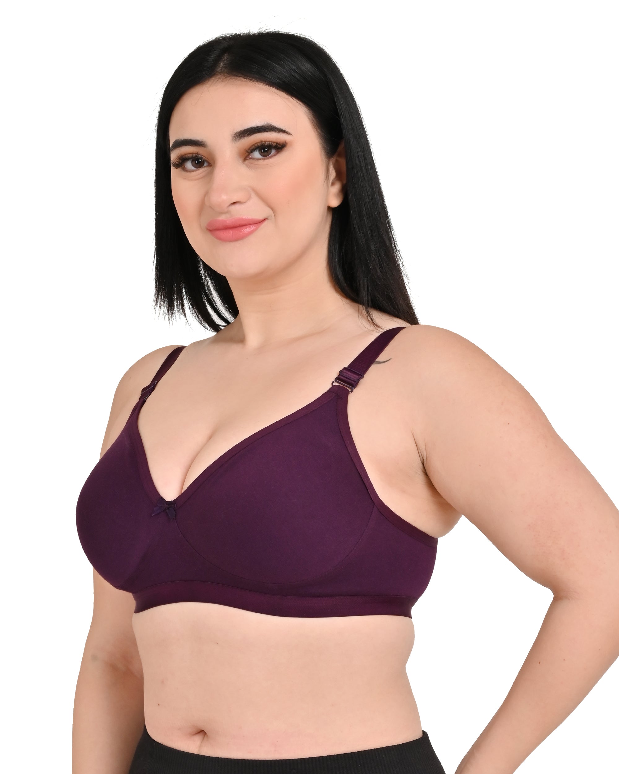 Wine Women's Nylon Lace Wirefree Full Coverage Bra