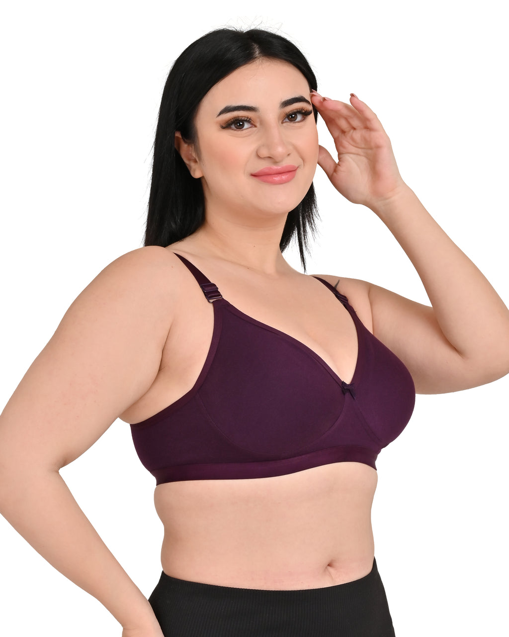 Wine Women's Nylon Lace Wirefree Full Coverage Bra