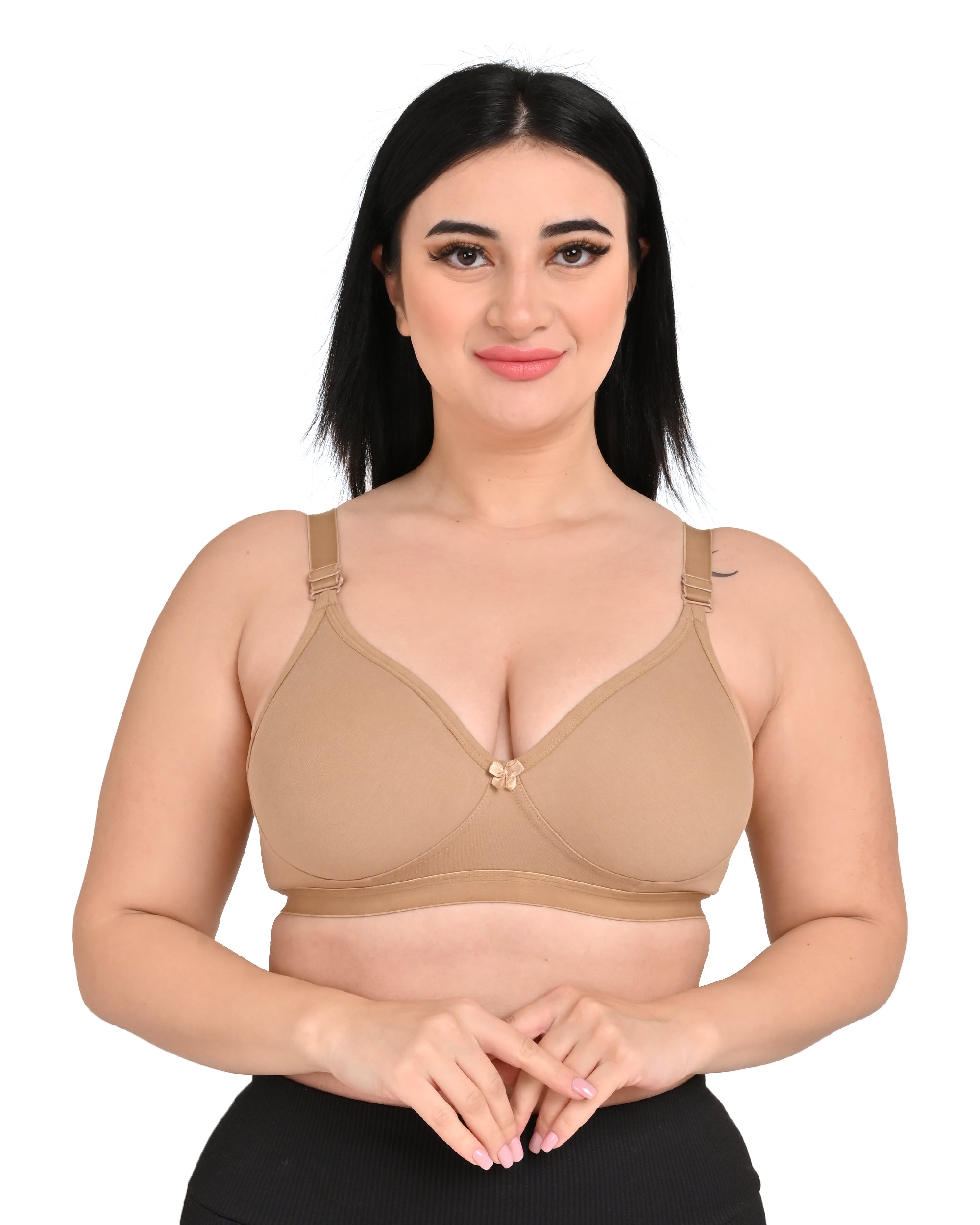 Pack Of 3 / Women's Seamless Regular Cotton Blend Solid Non Padded Soft Strap Plus Size Bra