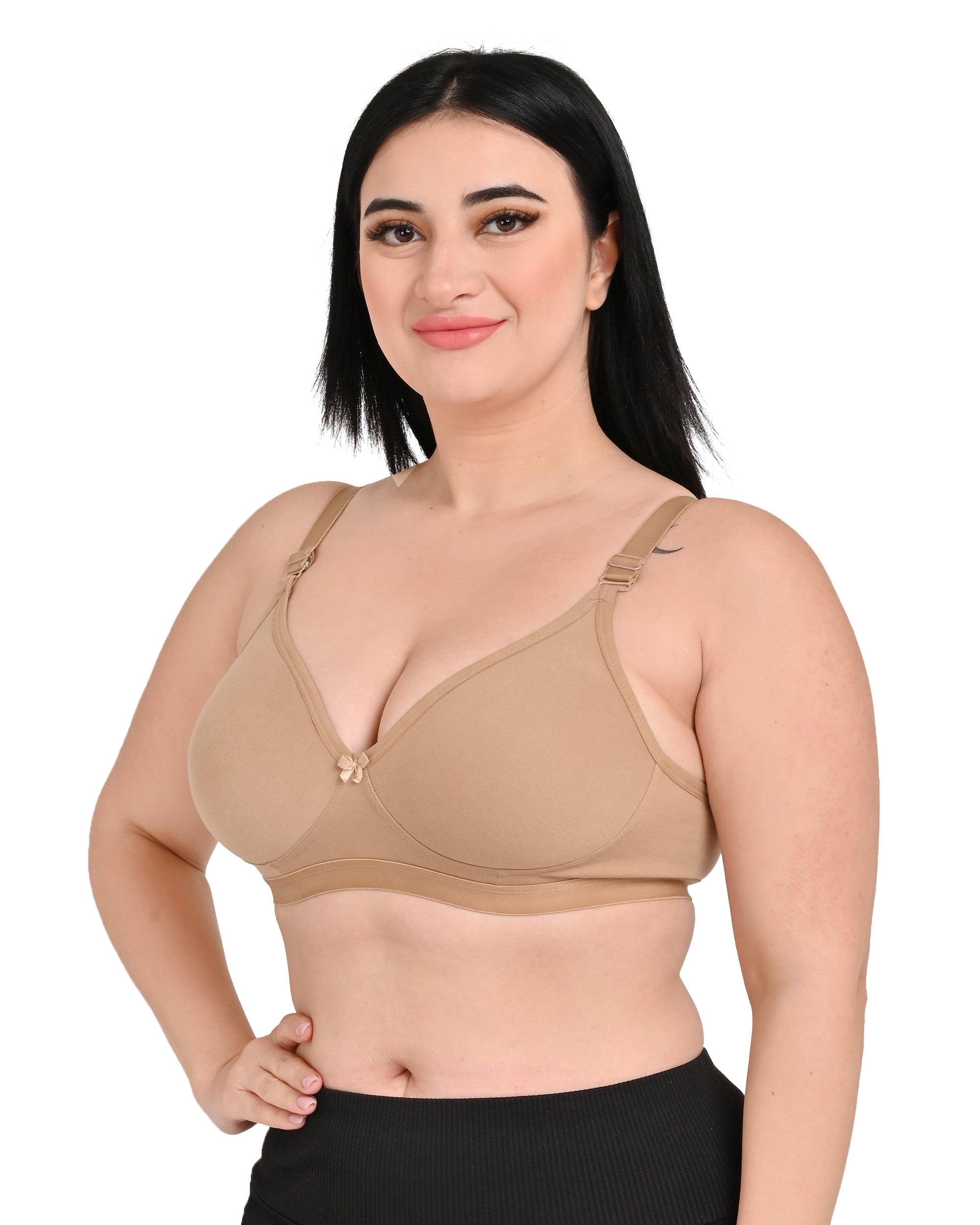 Pack Of 3 / Women's Seamless Regular Cotton Blend Solid Non Padded Soft Strap Plus Size Bra