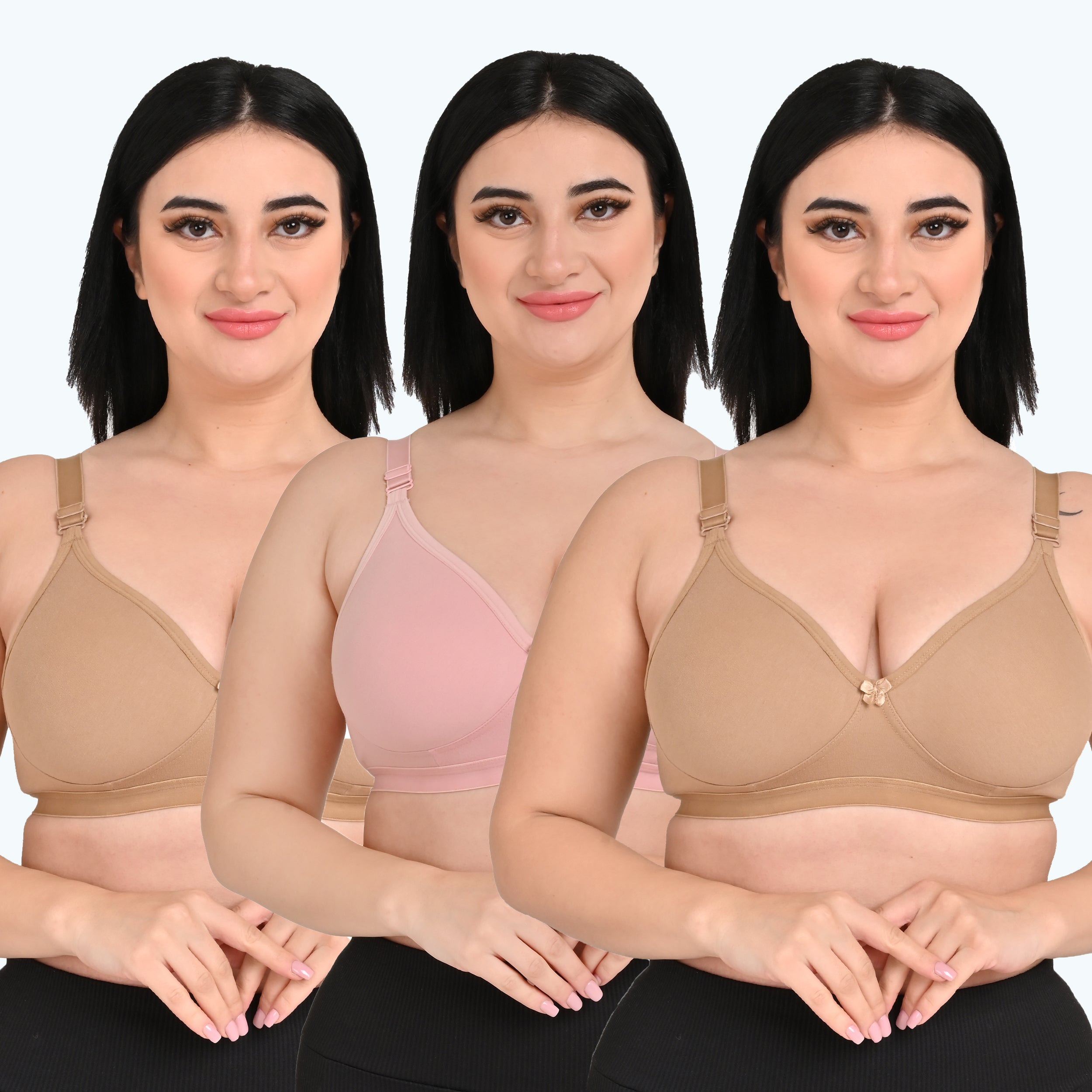 Pack Of 3 / Women's Seamless Regular Cotton Blend Solid Non Padded Soft Strap Plus Size Bra