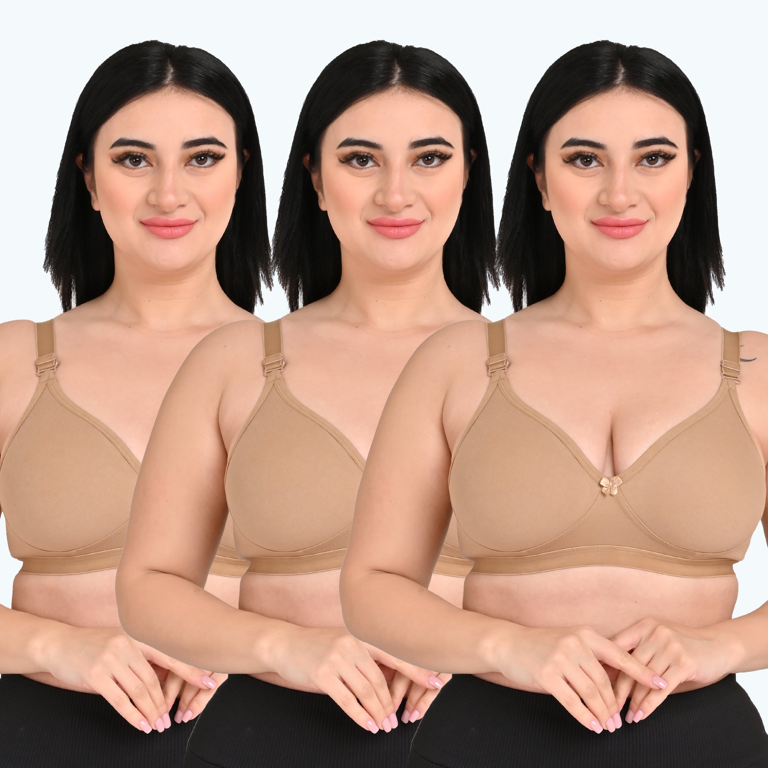 Pack Of 3 / Women's Seamless Regular Cotton Blend Solid Non Padded Soft Strap Plus Size Bra