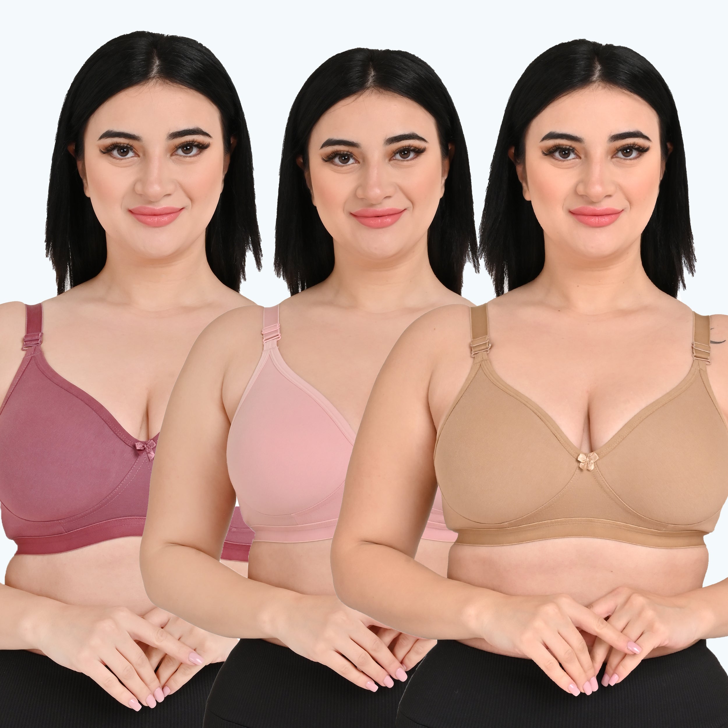 Pack Of 3 / Women's Seamless Regular Cotton Blend Solid Non Padded Soft Strap Plus Size Bra