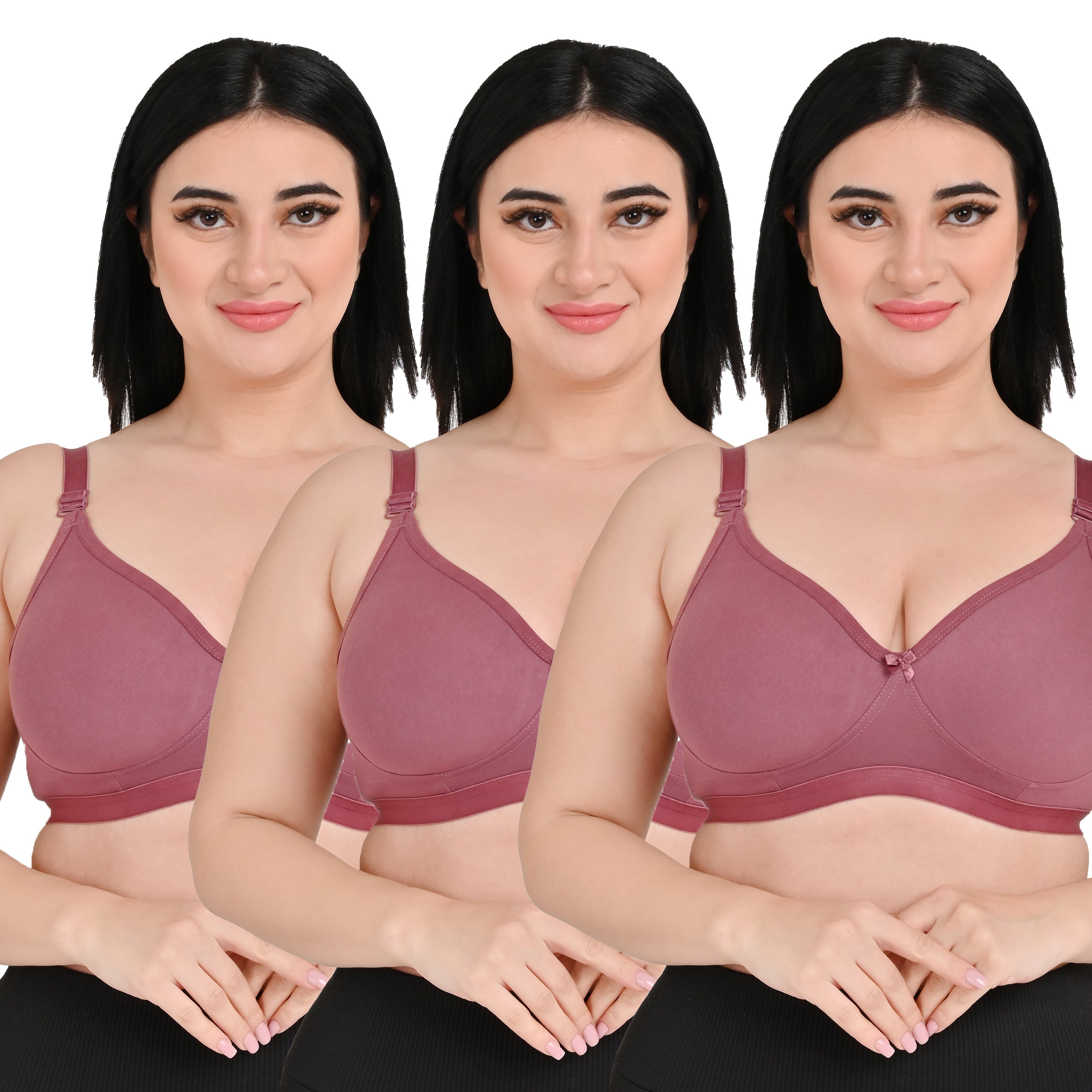 Pack Of 3 / Women's Seamless Regular Cotton Blend Solid Non Padded Soft Strap Plus Size Bra