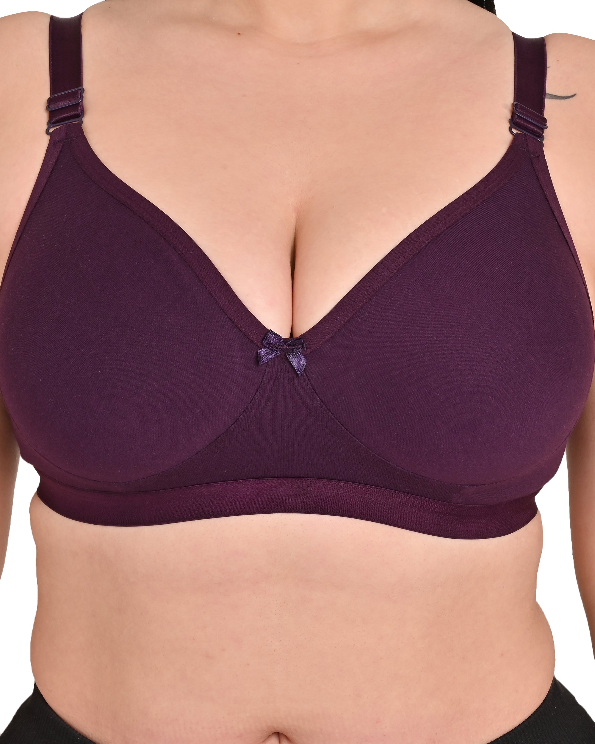 Pack Of 3 / Women's Seamless Regular Cotton Blend Solid Non Padded Soft Strap Plus Size Bra