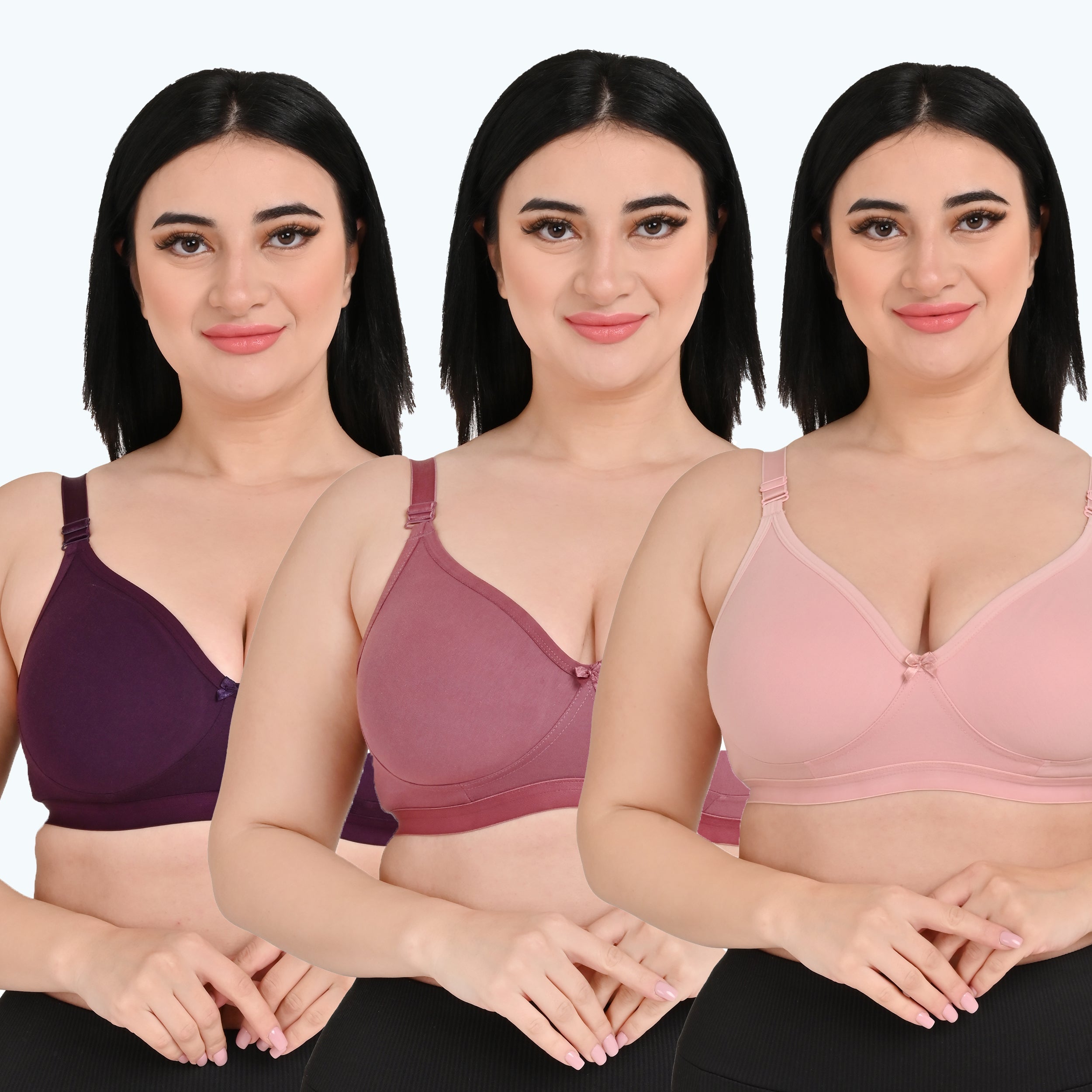 Pack Of 3 / Women's Seamless Regular Cotton Blend Solid Non Padded Soft Strap Plus Size Bra