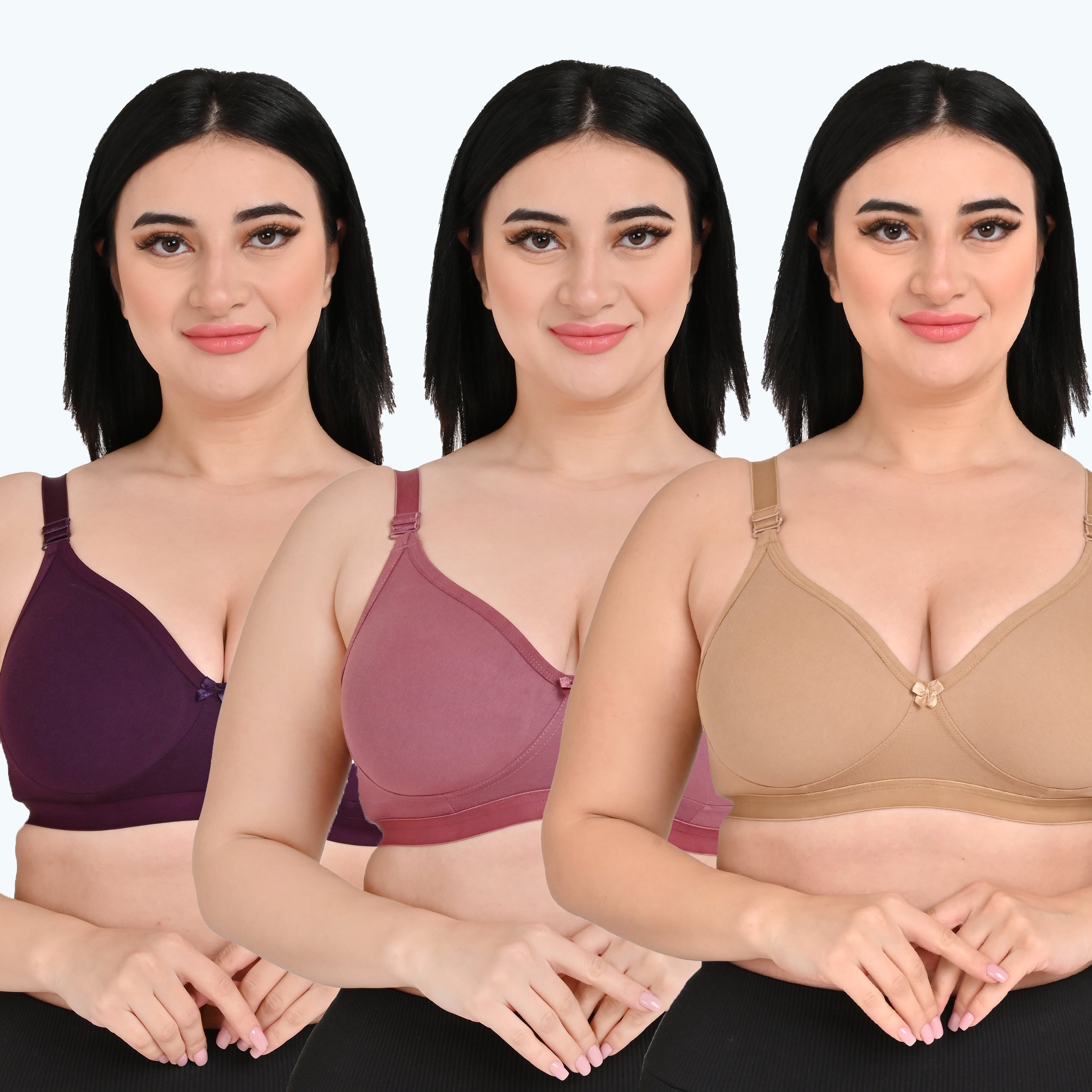 Pack Of 3 / Women's Seamless Regular Cotton Blend Solid Non Padded Soft Strap Plus Size Bra