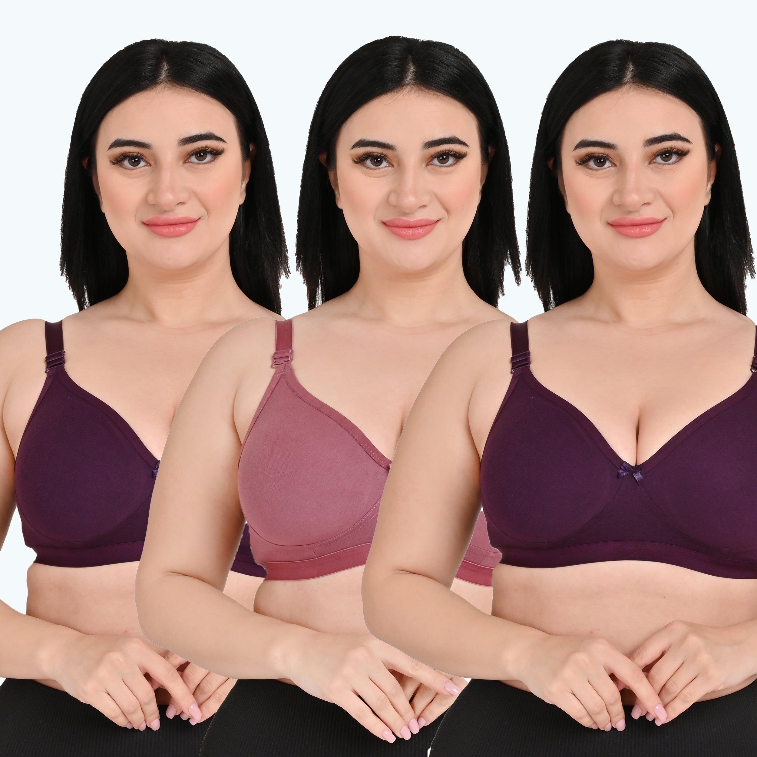 Pack Of 3 / Women's Seamless Regular Cotton Blend Solid Non Padded Soft Strap Plus Size Bra