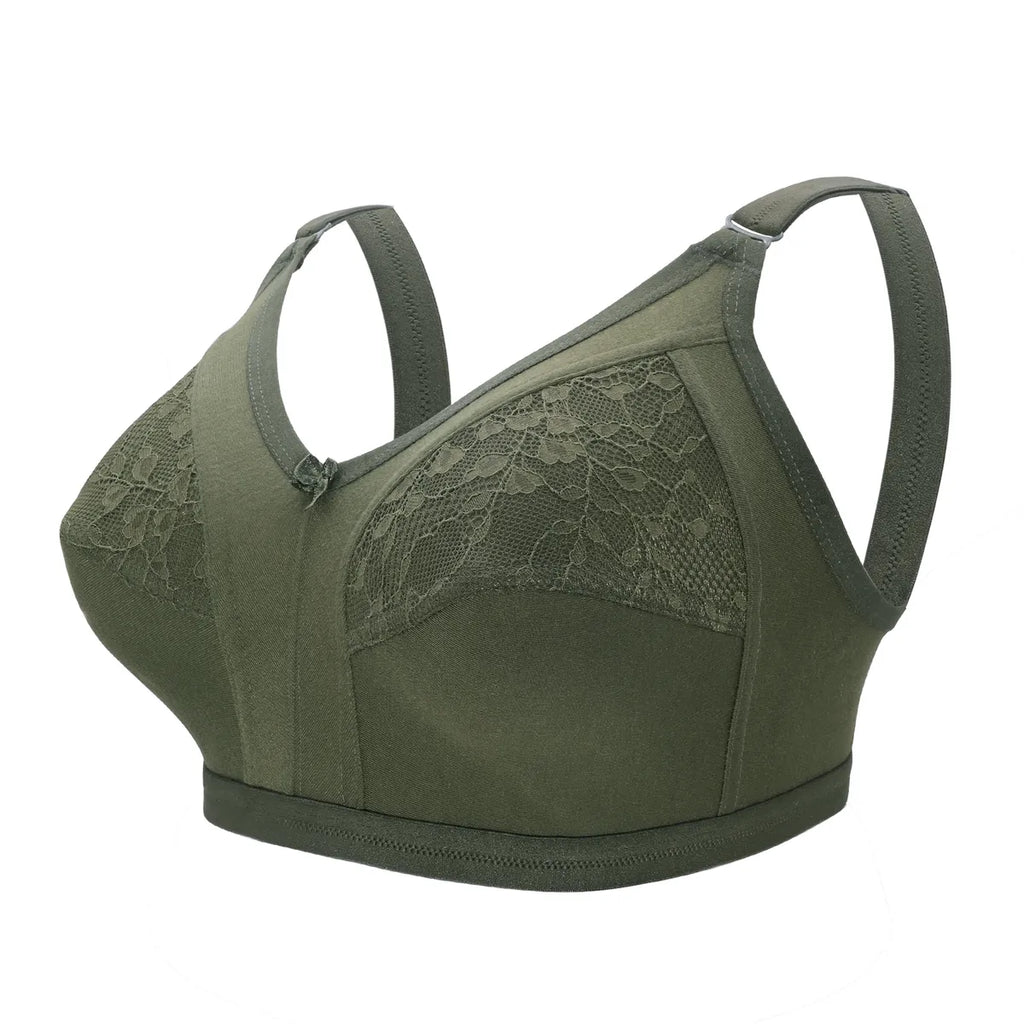 Green Women's Nylon Lace Wirefree Full Coverage Bra