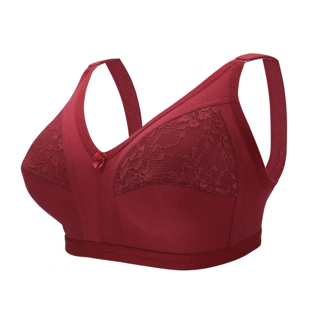 Wine Women's Nylon Lace Wirefree Full Coverage Bra