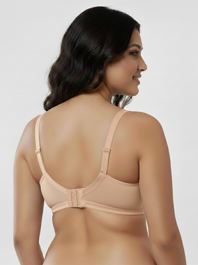 Beige Cross Seemless Regular Cotton Blend Solid Non Padded Soft Strap Plus Size Bra