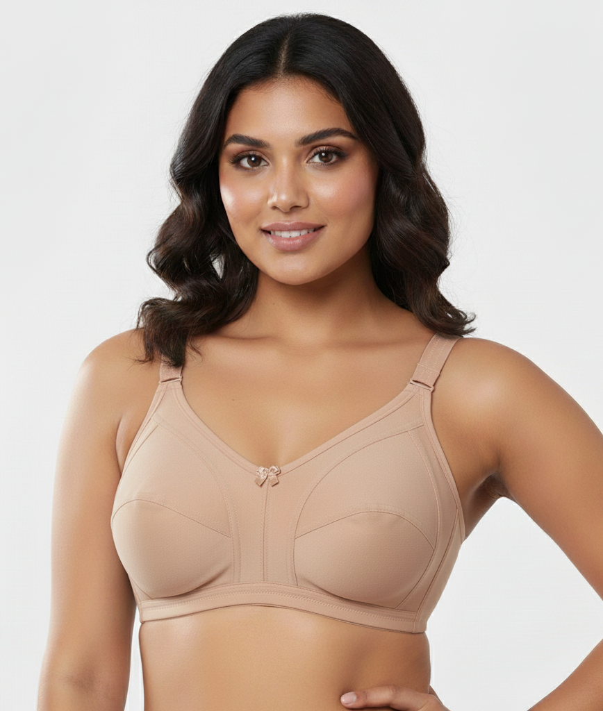 Pack Of 3 / Women's Seamed Regular Cotton Blend Solid Non Padded Soft Strap Plus Size Bra