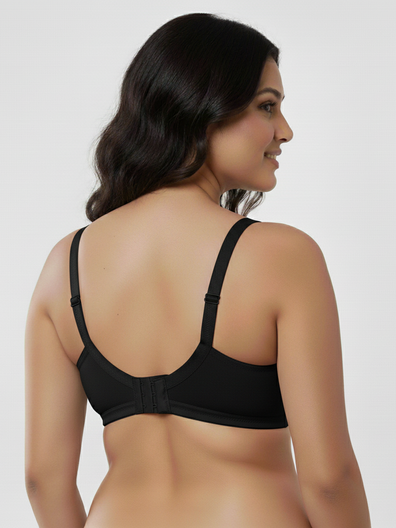 Black Cross Seemless Regular Cotton Blend Solid Non Padded Soft Strap Plus Size Bra