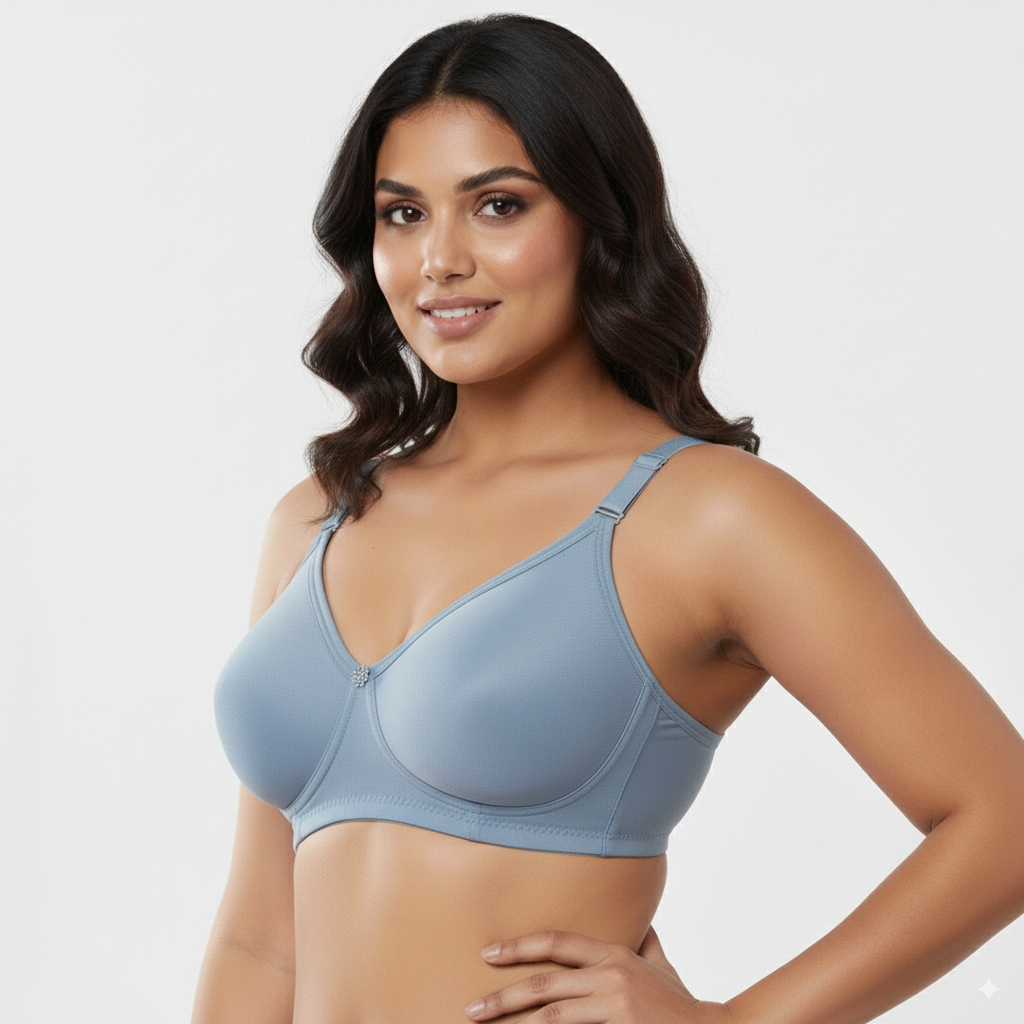 Brazoh Blue Cotton Full Coverage Bra for Comfort
