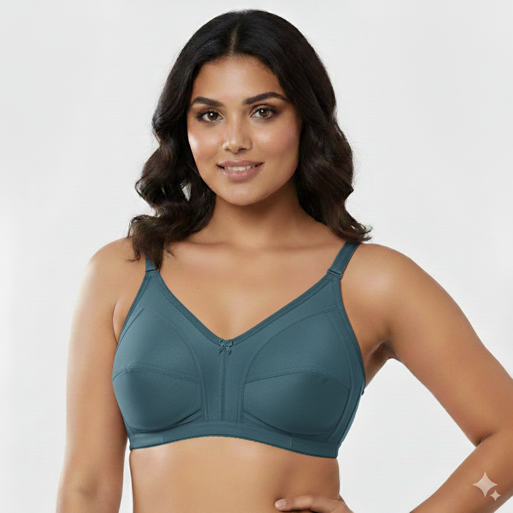Pack Of 3 / Women's Seamed Regular Cotton Blend Solid Non Padded Soft Strap Plus Size Bra