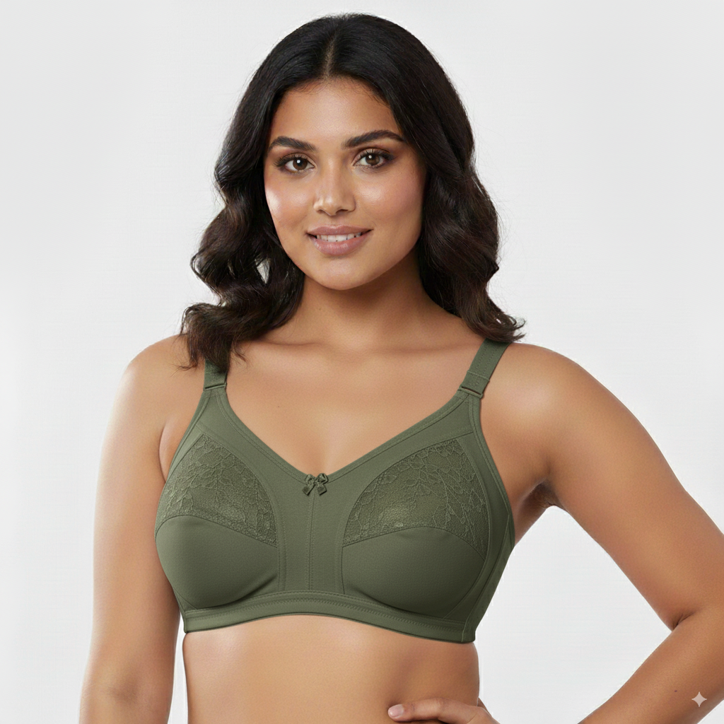 Green Women's Nylon Lace Wirefree Full Coverage Bra