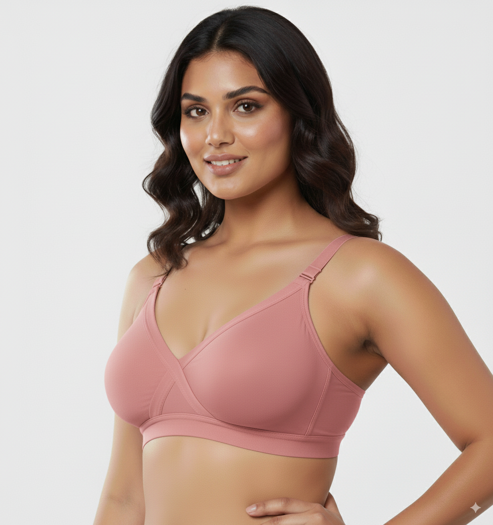 Onion Cross Seemless Regular Cotton Blend Solid Non Padded Soft Strap Plus Size Bra