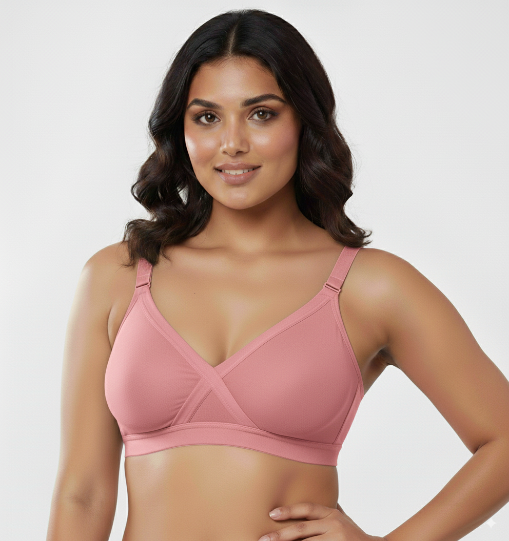 Onion Cross Seemless Regular Cotton Blend Solid Non Padded Soft Strap Plus Size Bra