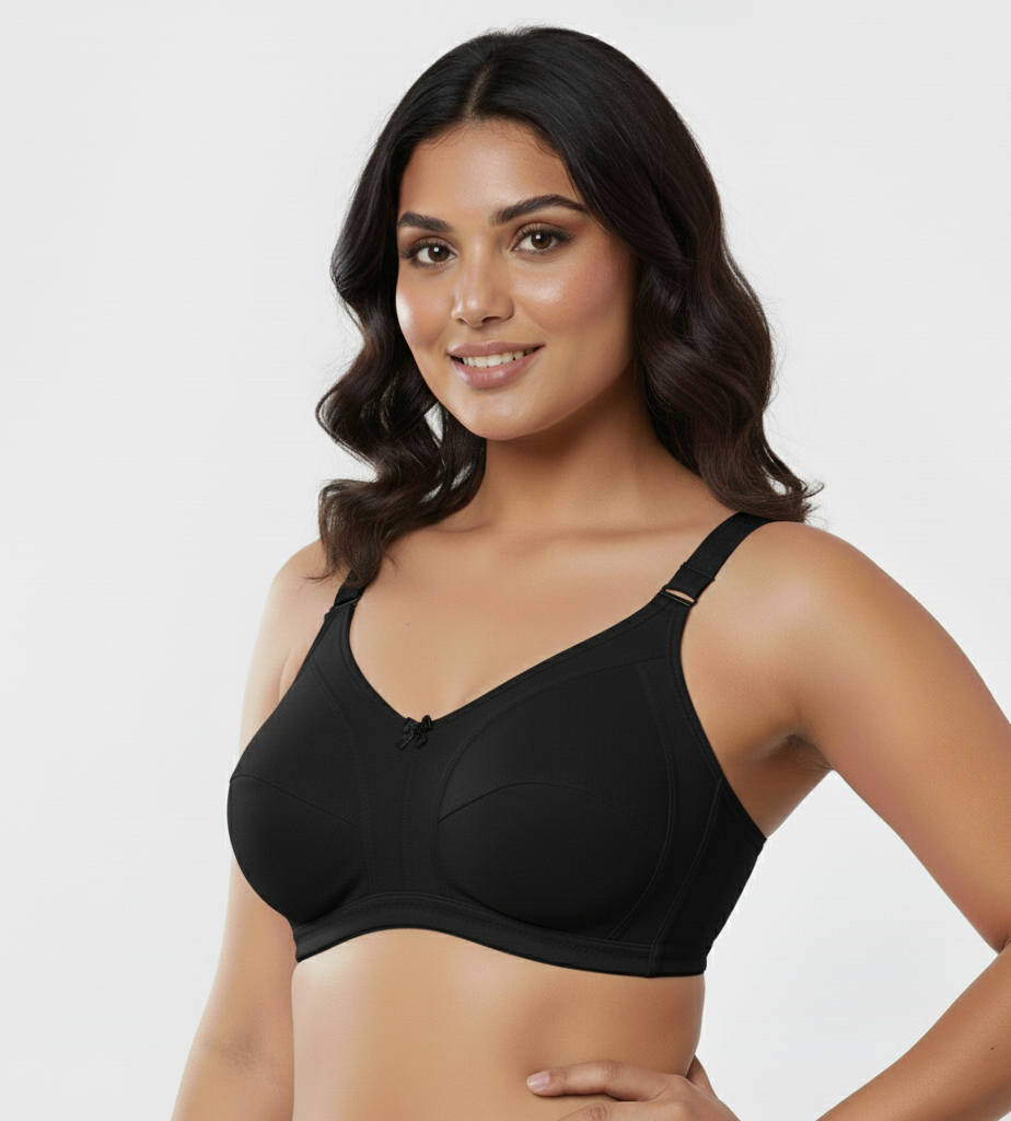 Pack Of 3 / Women's Seamed Regular Cotton Blend Solid Non Padded Soft Strap Plus Size Bra