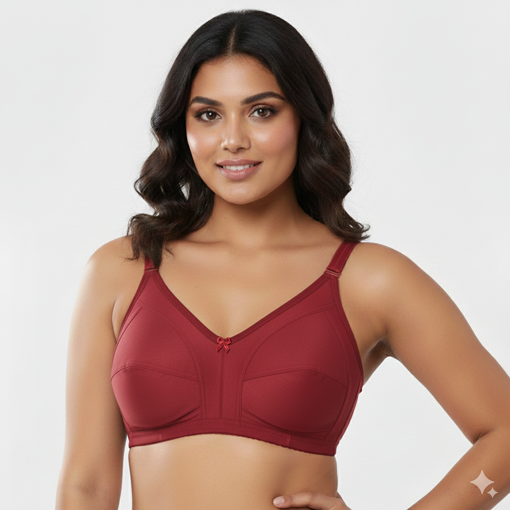 Pack Of 3 / Women's Seamed Regular Cotton Blend Solid Non Padded Soft Strap Plus Size Bra