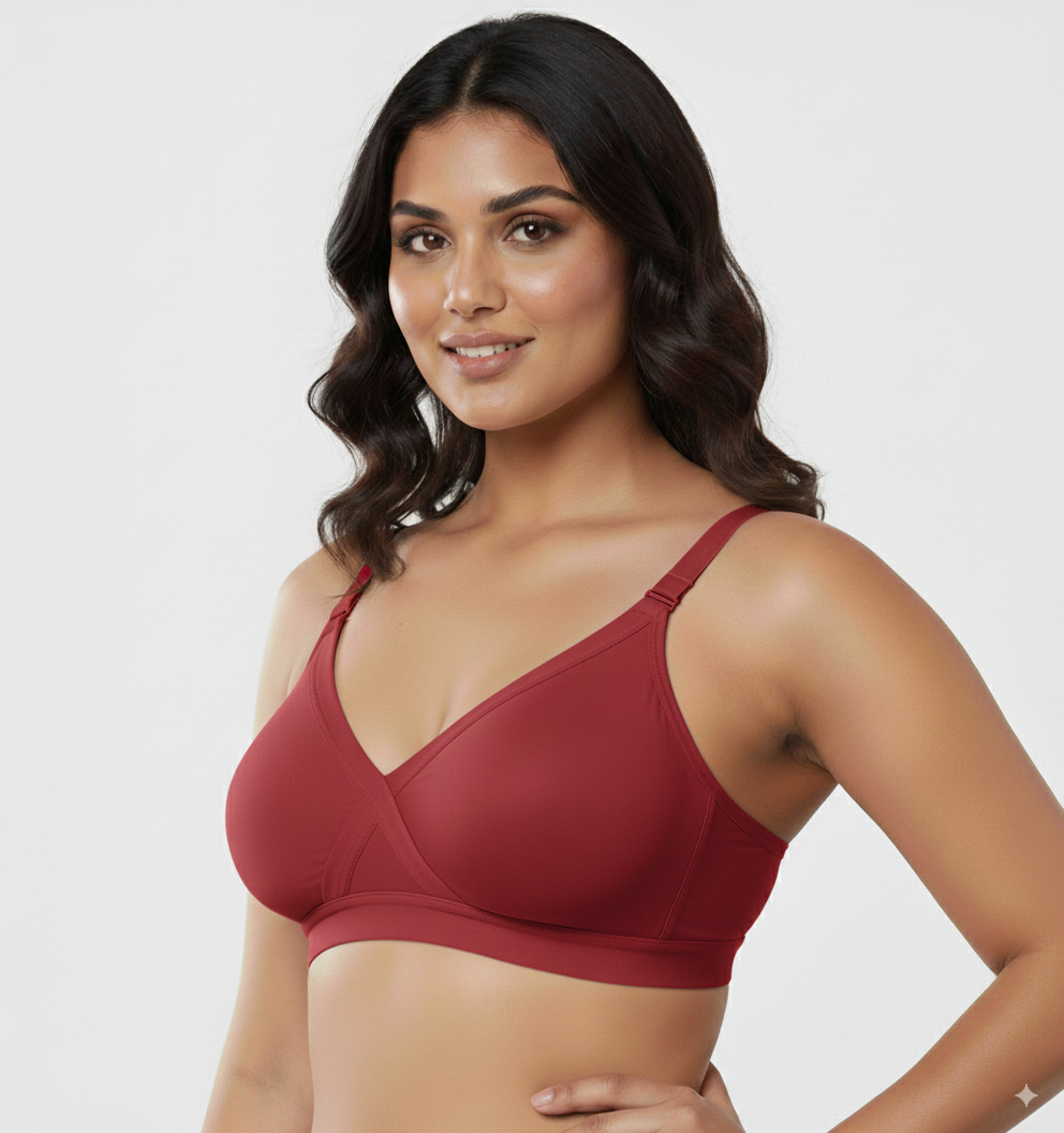 Red Cross Seemless Regular Cotton Blend Solid Non Padded Soft Strap Plus Size Bra