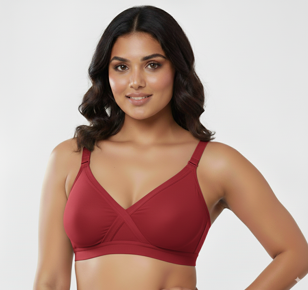 Red Cross Seemless Regular Cotton Blend Solid Non Padded Soft Strap Plus Size Bra